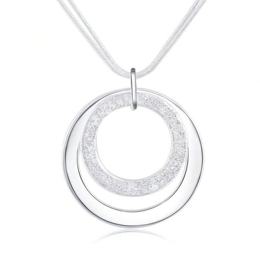 Silver Plated Multi Strand Double Circle Pendant … - image 6